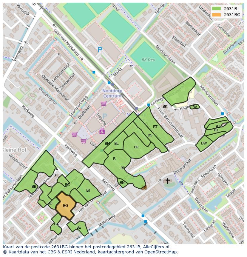 Afbeelding van het postcodegebied 2631 BG op de kaart.