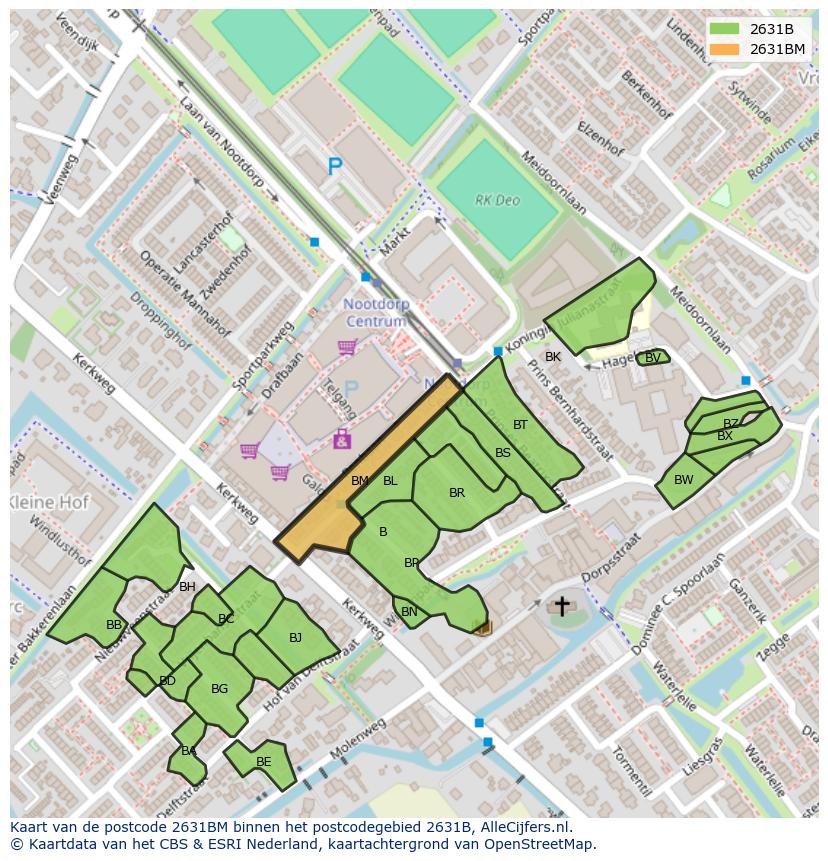Afbeelding van het postcodegebied 2631 BM op de kaart.