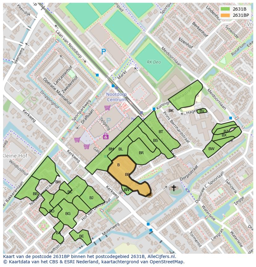 Afbeelding van het postcodegebied 2631 BP op de kaart.