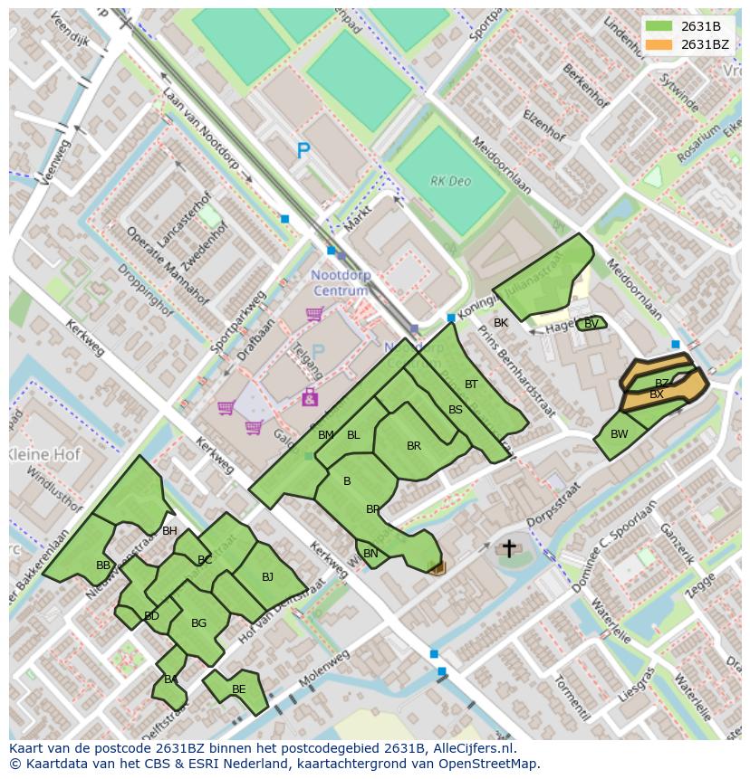 Afbeelding van het postcodegebied 2631 BZ op de kaart.