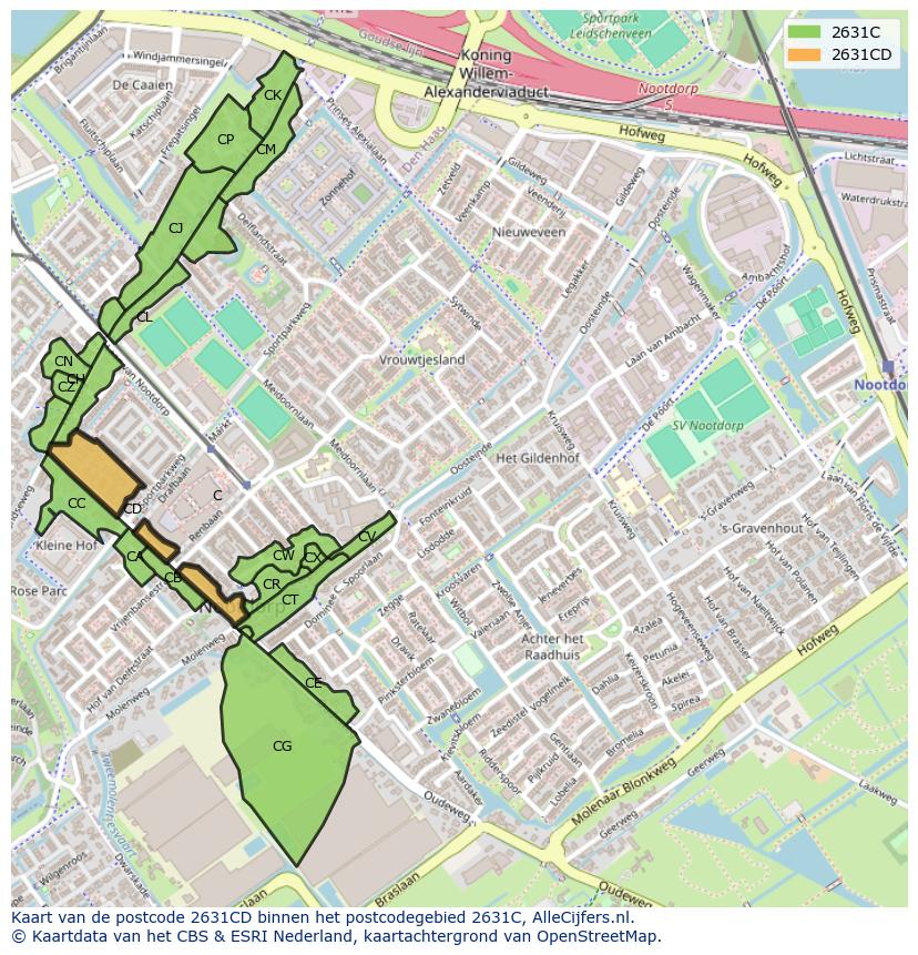 Afbeelding van het postcodegebied 2631 CD op de kaart.