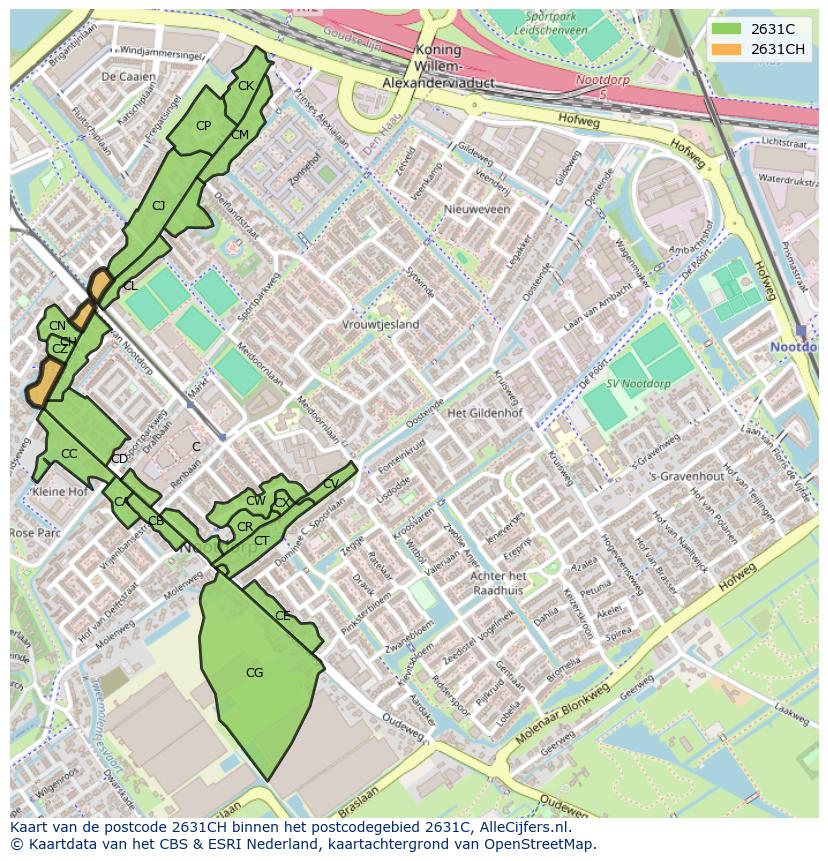 Afbeelding van het postcodegebied 2631 CH op de kaart.