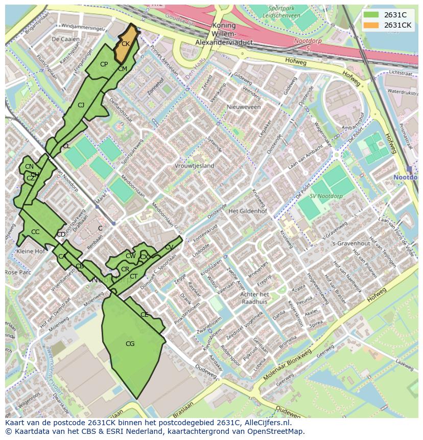 Afbeelding van het postcodegebied 2631 CK op de kaart.