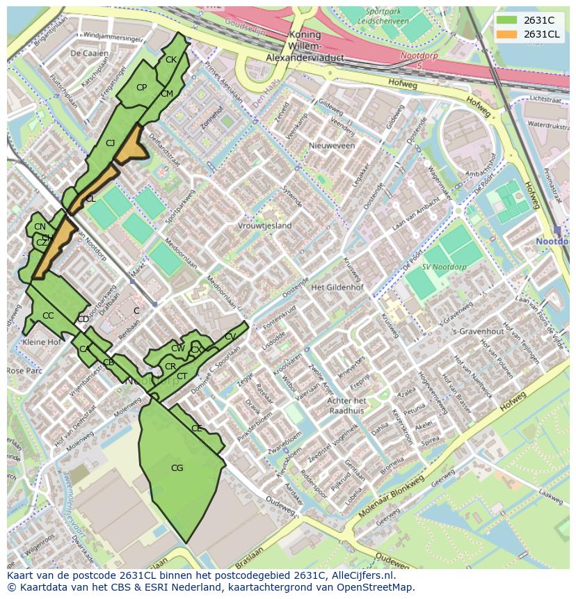 Afbeelding van het postcodegebied 2631 CL op de kaart.