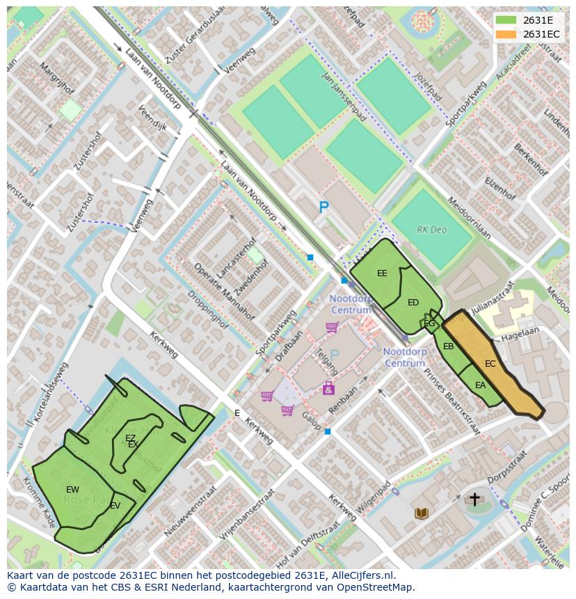 Afbeelding van het postcodegebied 2631 EC op de kaart.