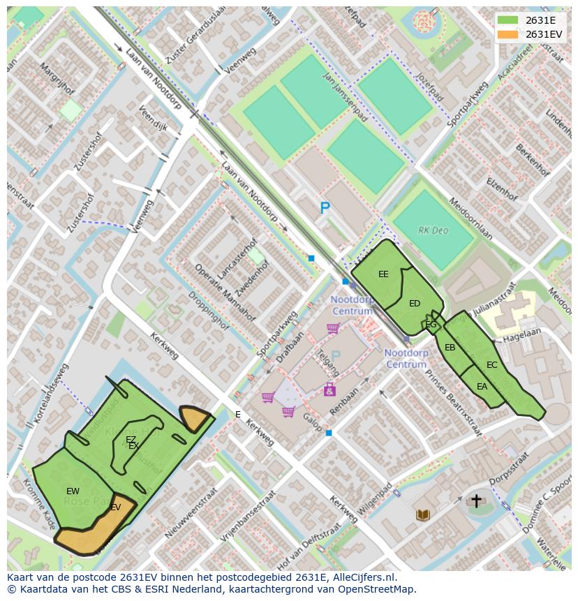 Afbeelding van het postcodegebied 2631 EV op de kaart.