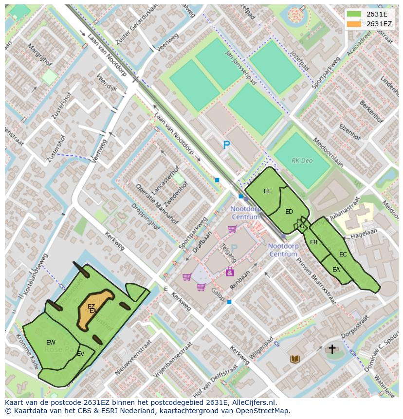 Afbeelding van het postcodegebied 2631 EZ op de kaart.