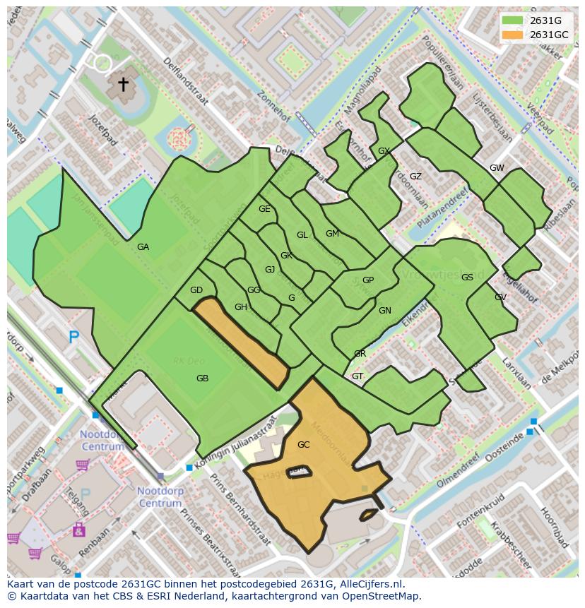 Afbeelding van het postcodegebied 2631 GC op de kaart.