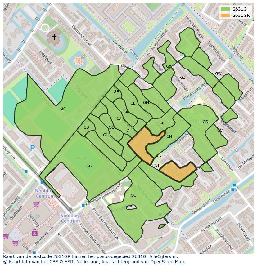 Afbeelding van het postcodegebied 2631 GR op de kaart.