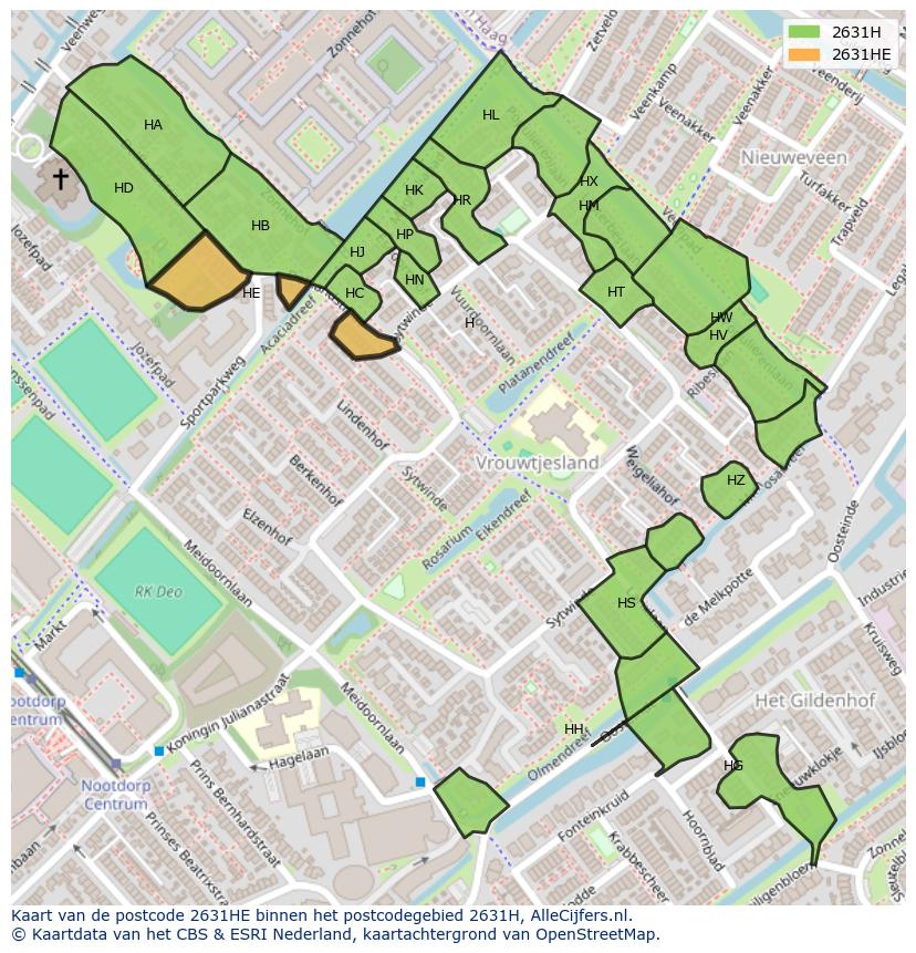 Afbeelding van het postcodegebied 2631 HE op de kaart.
