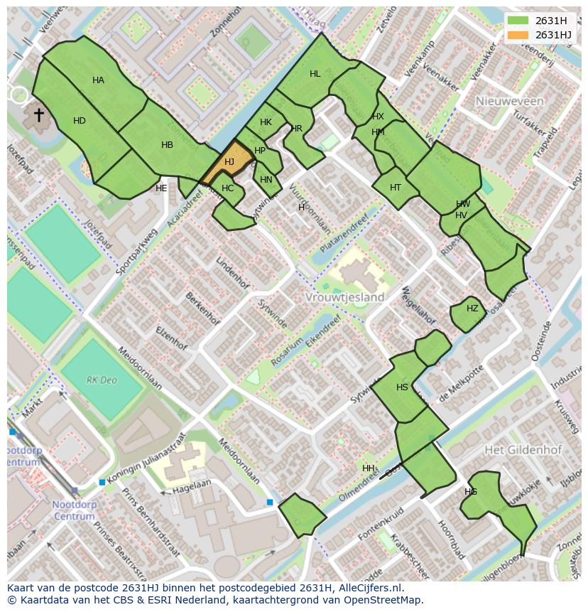 Afbeelding van het postcodegebied 2631 HJ op de kaart.