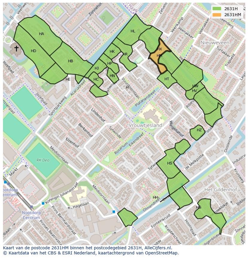 Afbeelding van het postcodegebied 2631 HM op de kaart.