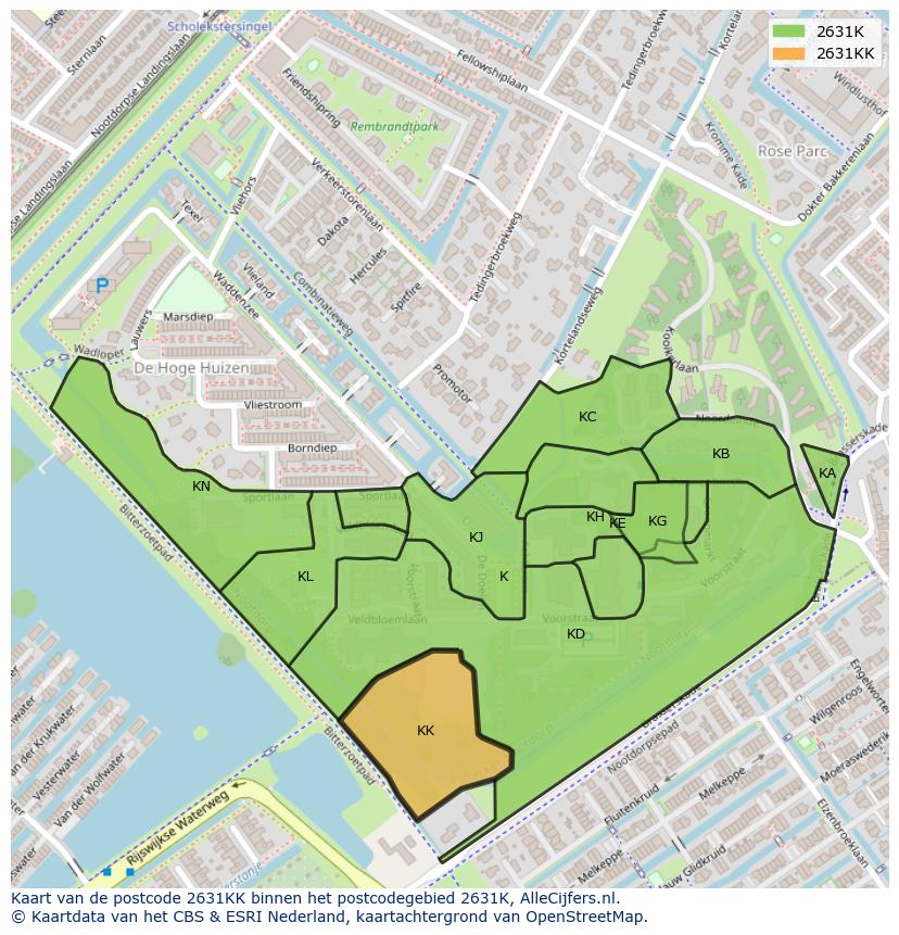 Afbeelding van het postcodegebied 2631 KK op de kaart.