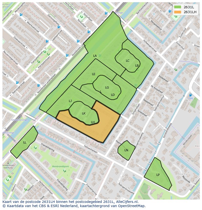 Afbeelding van het postcodegebied 2631 LH op de kaart.