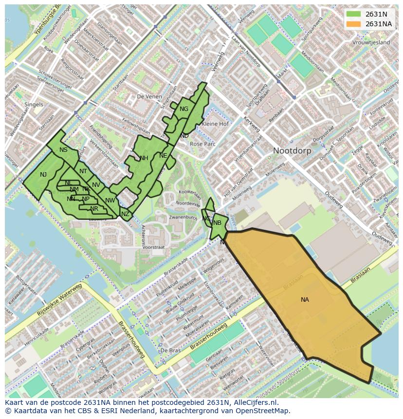 Afbeelding van het postcodegebied 2631 NA op de kaart.