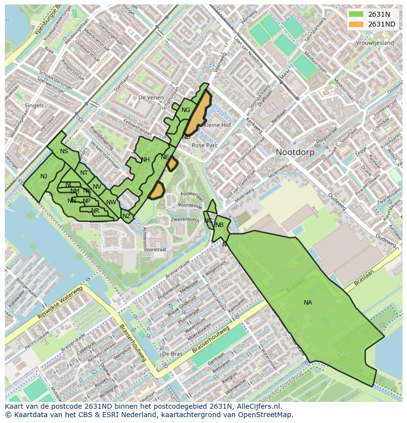 Afbeelding van het postcodegebied 2631 ND op de kaart.