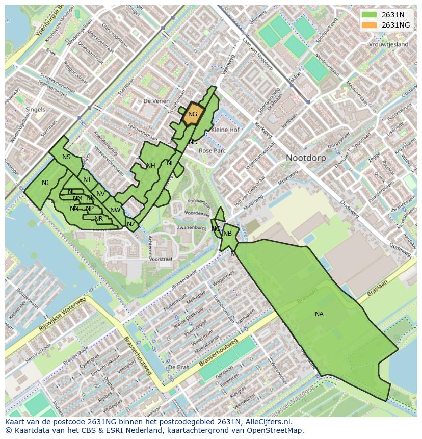 Afbeelding van het postcodegebied 2631 NG op de kaart.