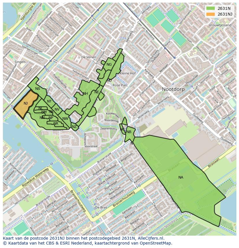 Afbeelding van het postcodegebied 2631 NJ op de kaart.