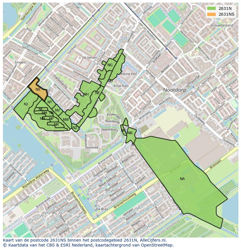 Afbeelding van het postcodegebied 2631 NS op de kaart.