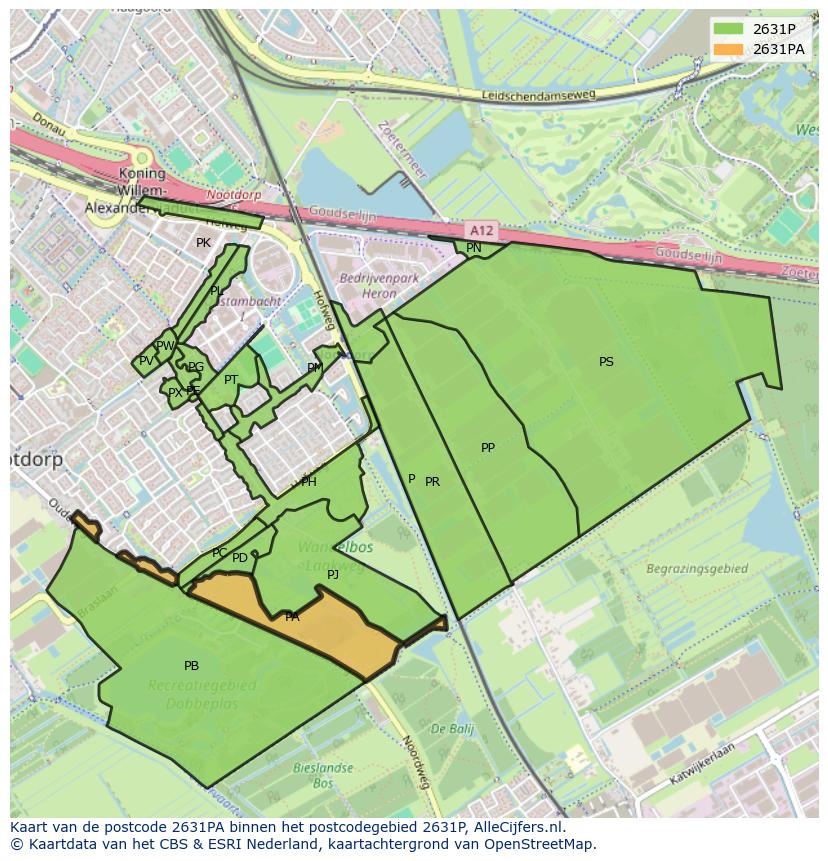 Afbeelding van het postcodegebied 2631 PA op de kaart.