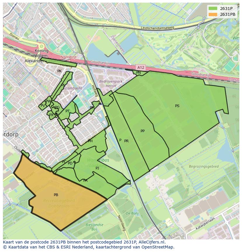 Afbeelding van het postcodegebied 2631 PB op de kaart.