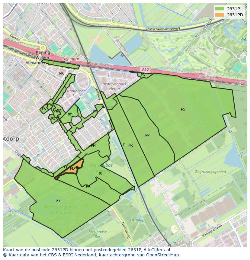 Afbeelding van het postcodegebied 2631 PD op de kaart.
