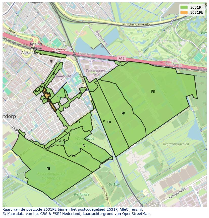 Afbeelding van het postcodegebied 2631 PE op de kaart.