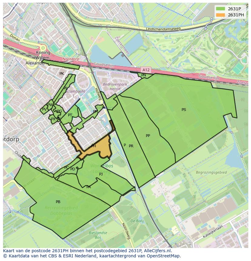Afbeelding van het postcodegebied 2631 PH op de kaart.
