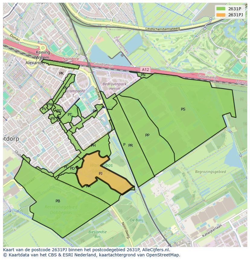 Afbeelding van het postcodegebied 2631 PJ op de kaart.