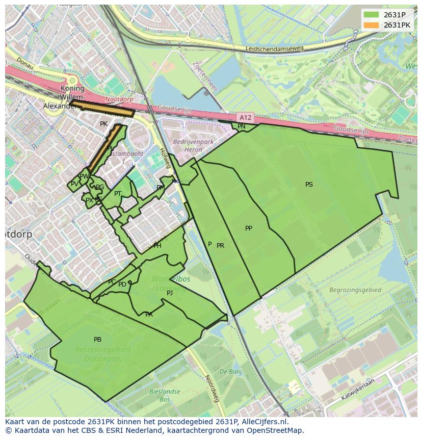 Afbeelding van het postcodegebied 2631 PK op de kaart.