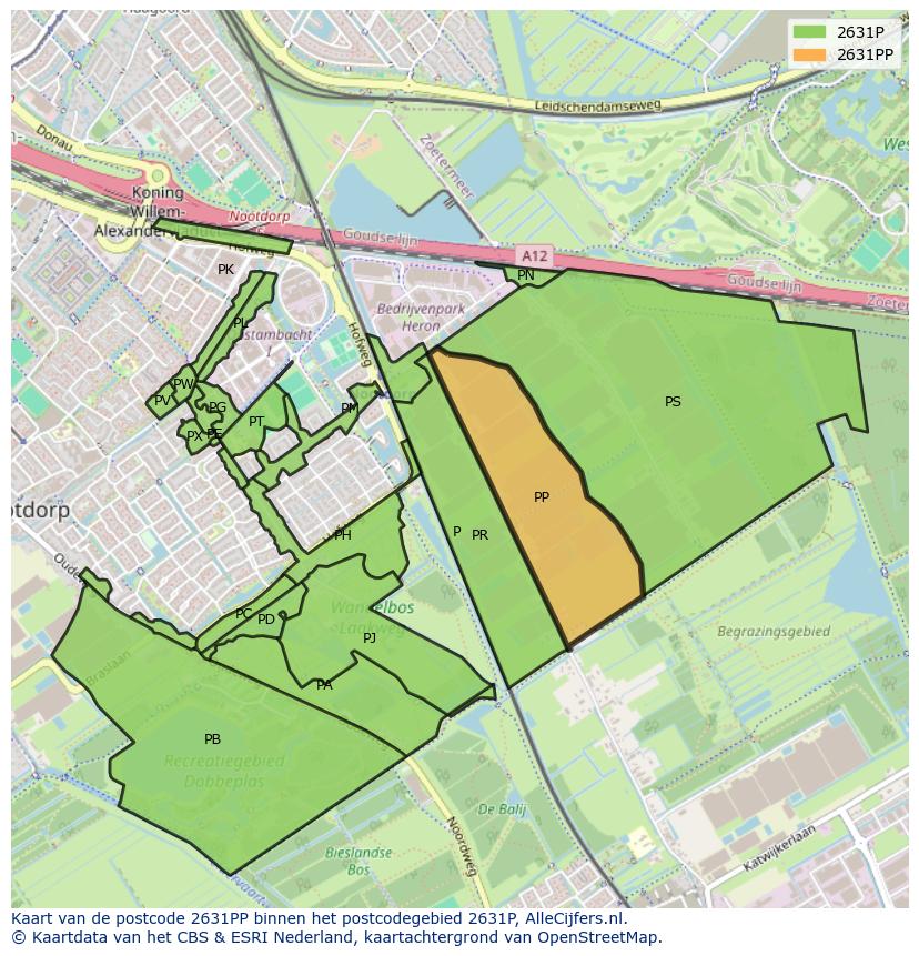 Afbeelding van het postcodegebied 2631 PP op de kaart.