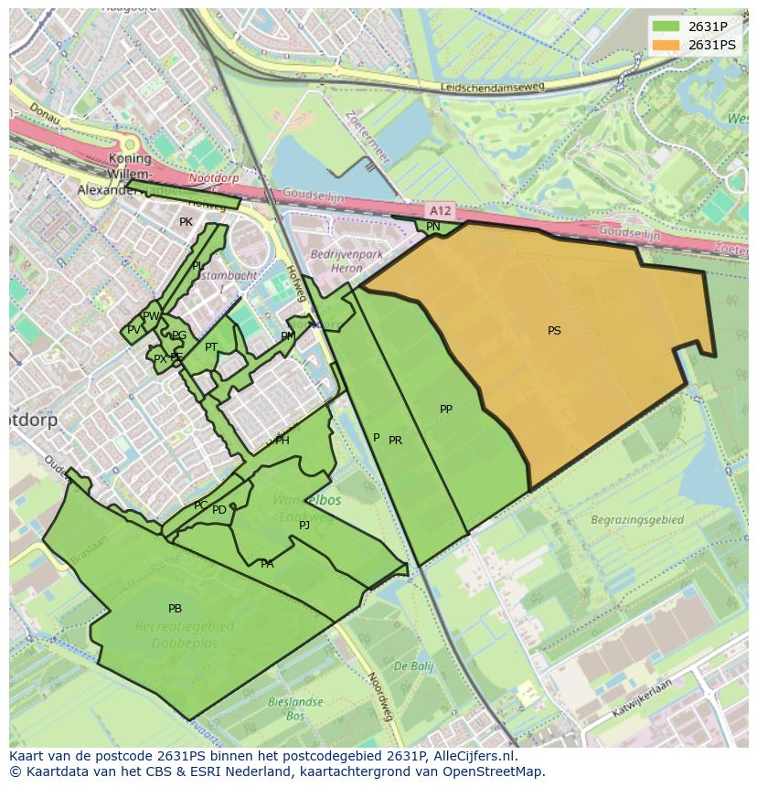 Afbeelding van het postcodegebied 2631 PS op de kaart.