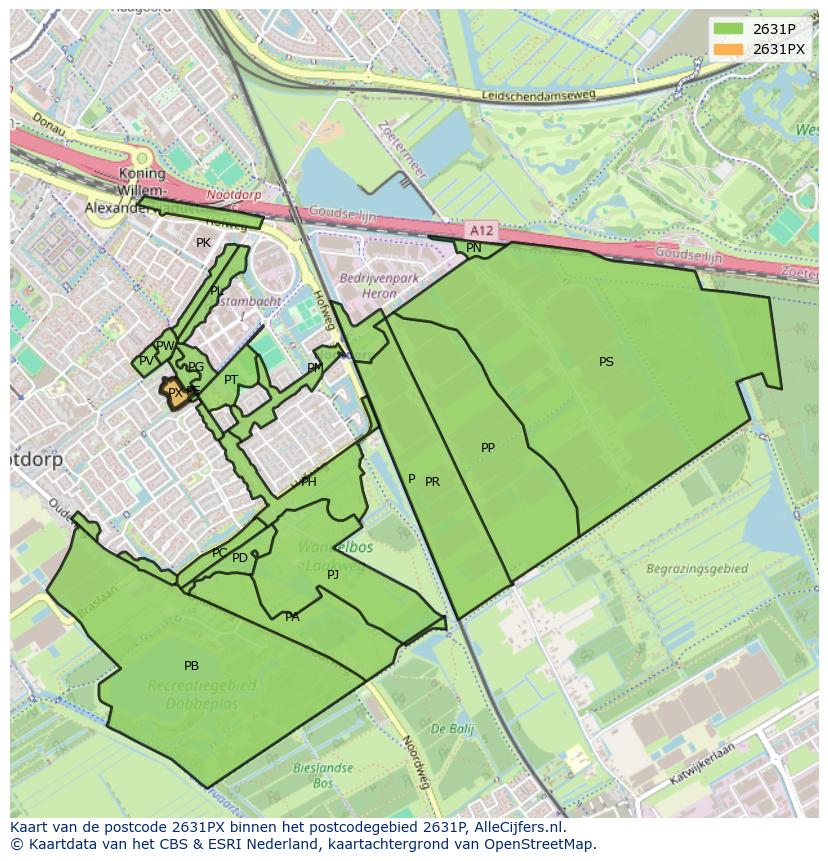 Afbeelding van het postcodegebied 2631 PX op de kaart.