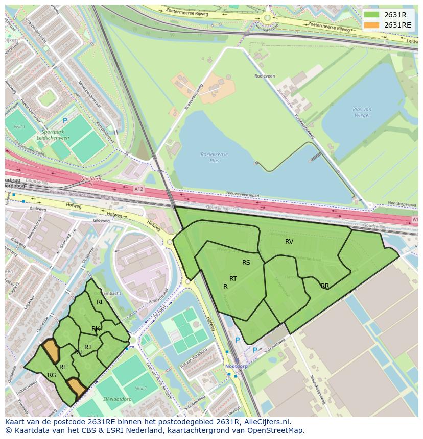 Afbeelding van het postcodegebied 2631 RE op de kaart.