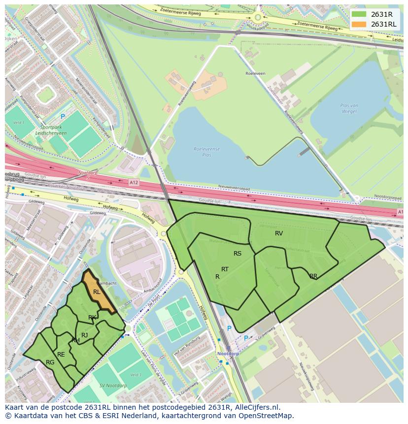 Afbeelding van het postcodegebied 2631 RL op de kaart.
