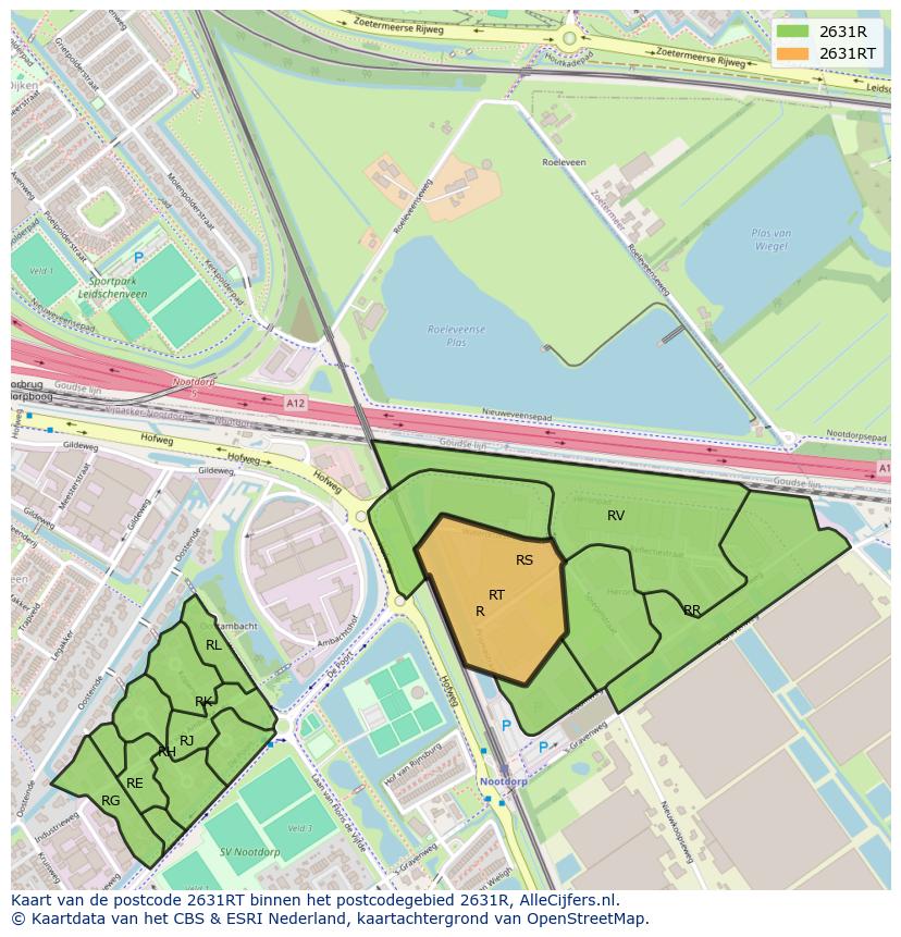 Afbeelding van het postcodegebied 2631 RT op de kaart.