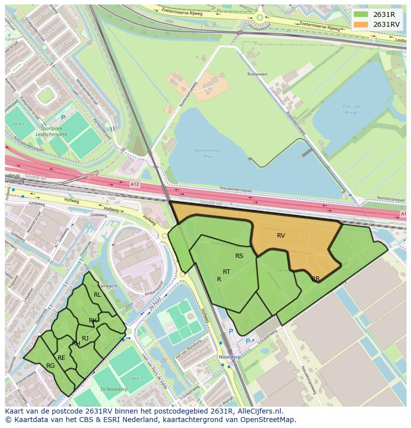 Afbeelding van het postcodegebied 2631 RV op de kaart.