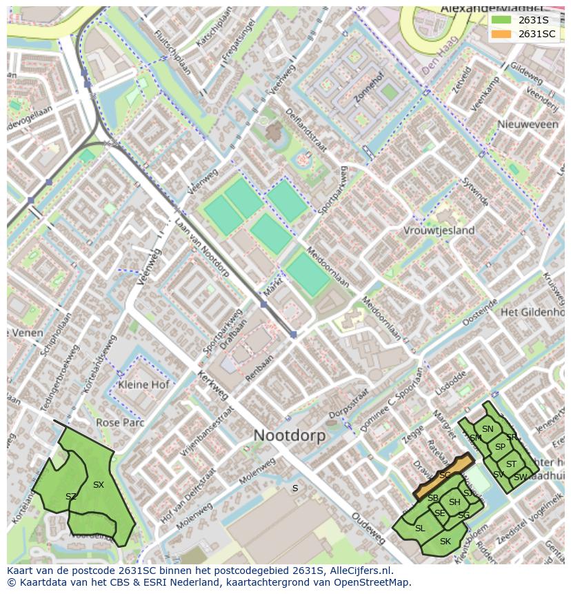 Afbeelding van het postcodegebied 2631 SC op de kaart.