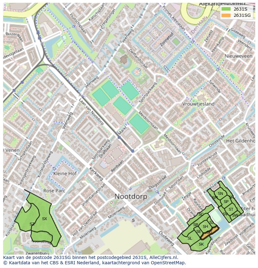 Afbeelding van het postcodegebied 2631 SG op de kaart.