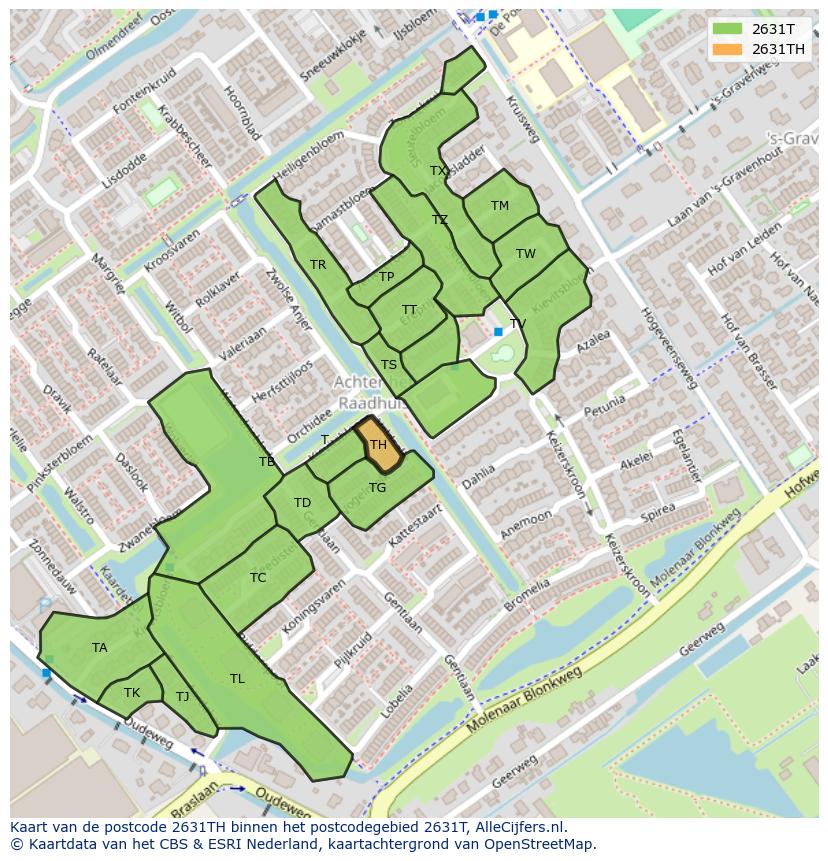 Afbeelding van het postcodegebied 2631 TH op de kaart.
