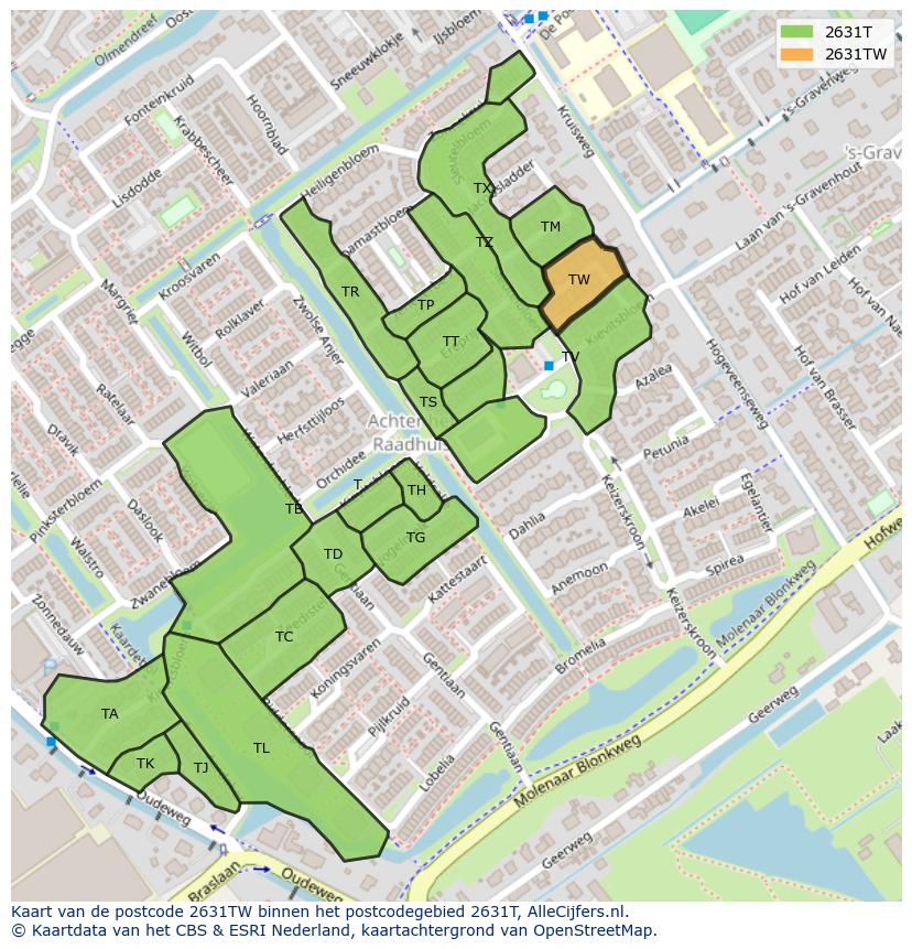 Afbeelding van het postcodegebied 2631 TW op de kaart.