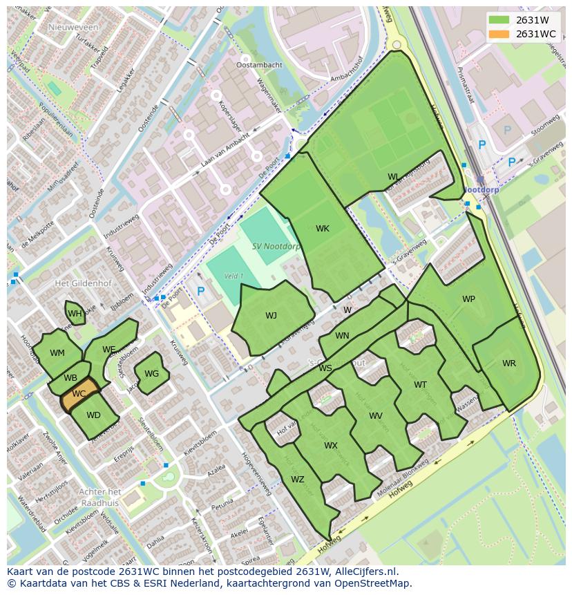 Afbeelding van het postcodegebied 2631 WC op de kaart.