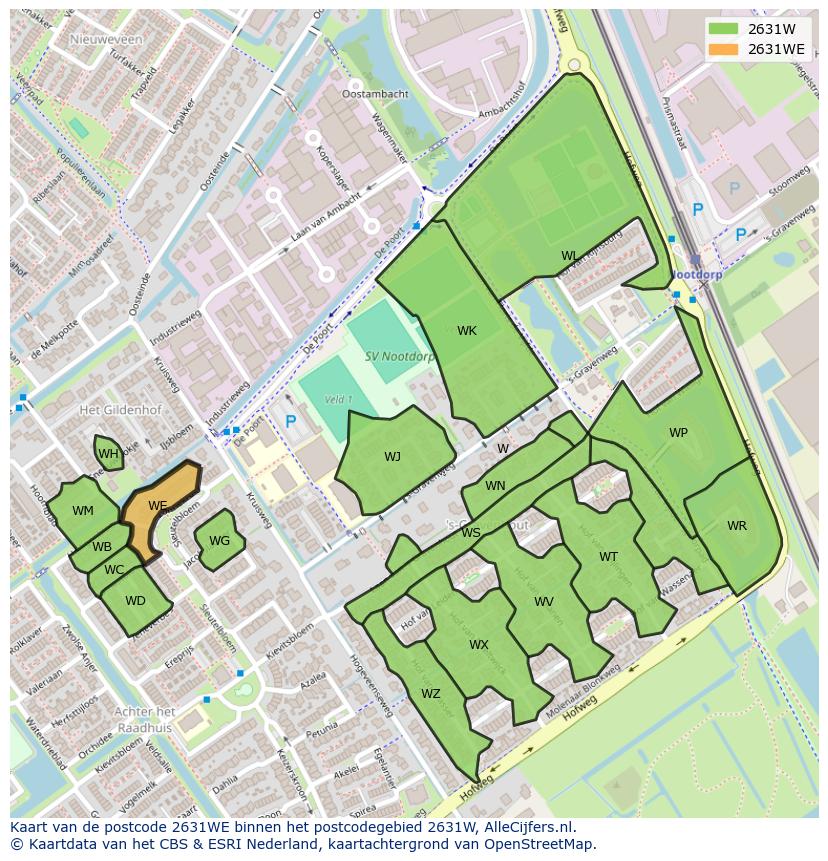 Afbeelding van het postcodegebied 2631 WE op de kaart.