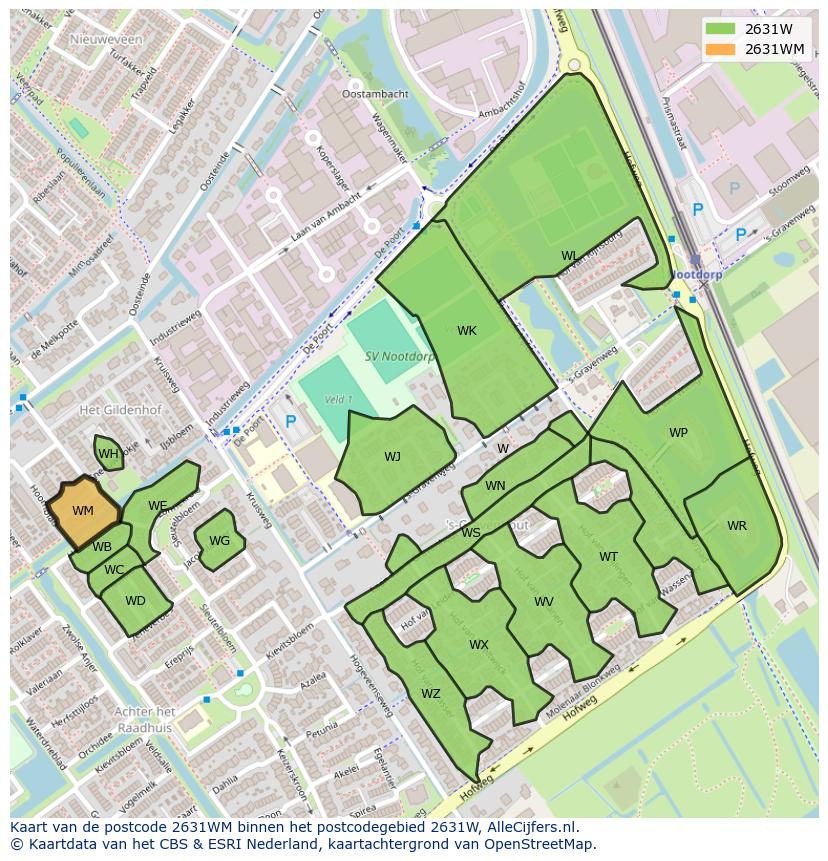 Afbeelding van het postcodegebied 2631 WM op de kaart.