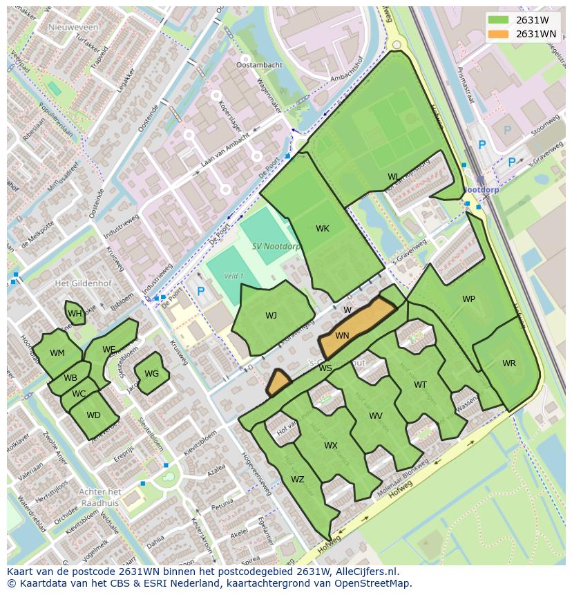 Afbeelding van het postcodegebied 2631 WN op de kaart.