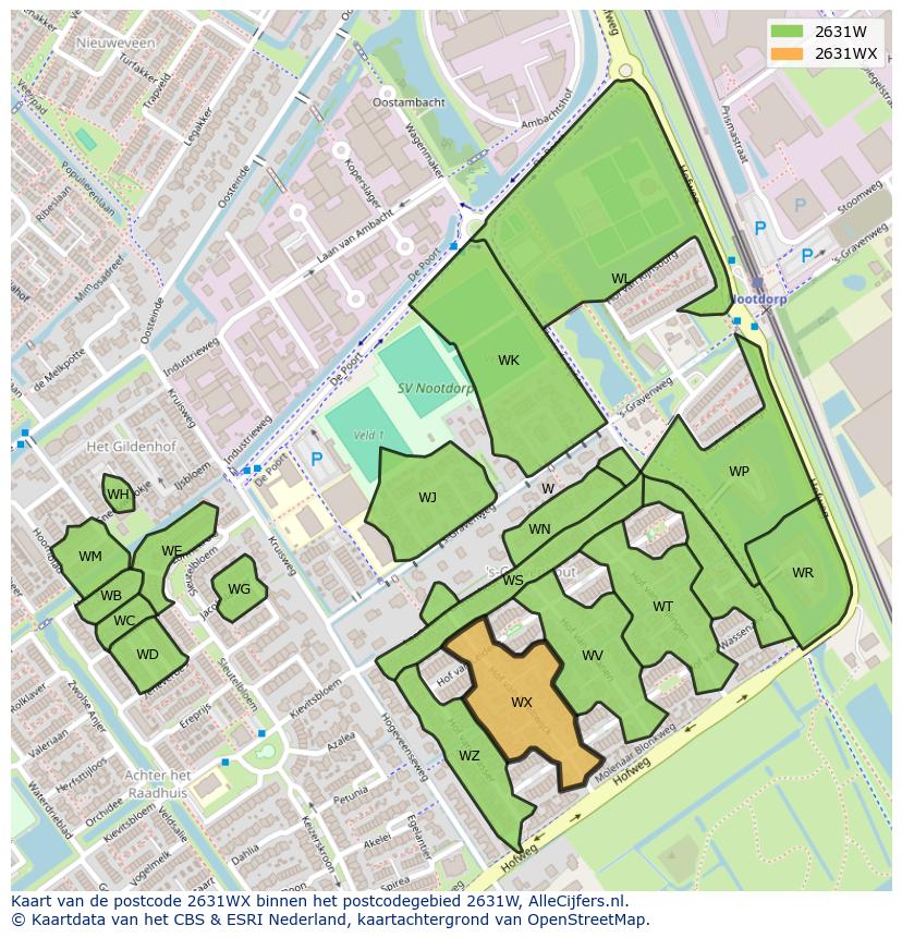 Afbeelding van het postcodegebied 2631 WX op de kaart.