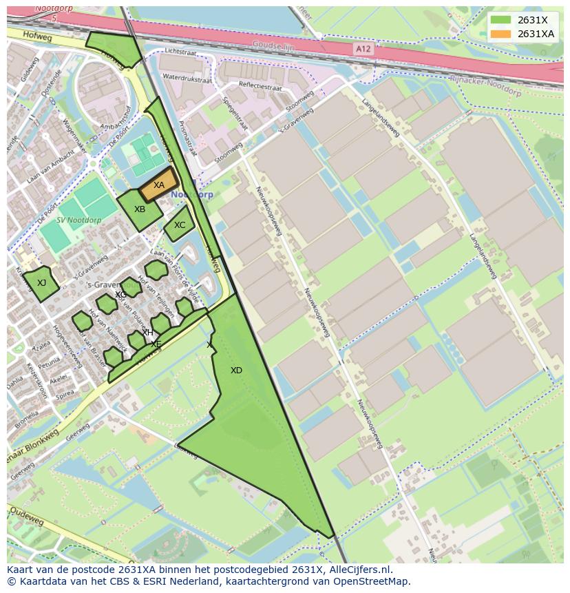 Afbeelding van het postcodegebied 2631 XA op de kaart.
