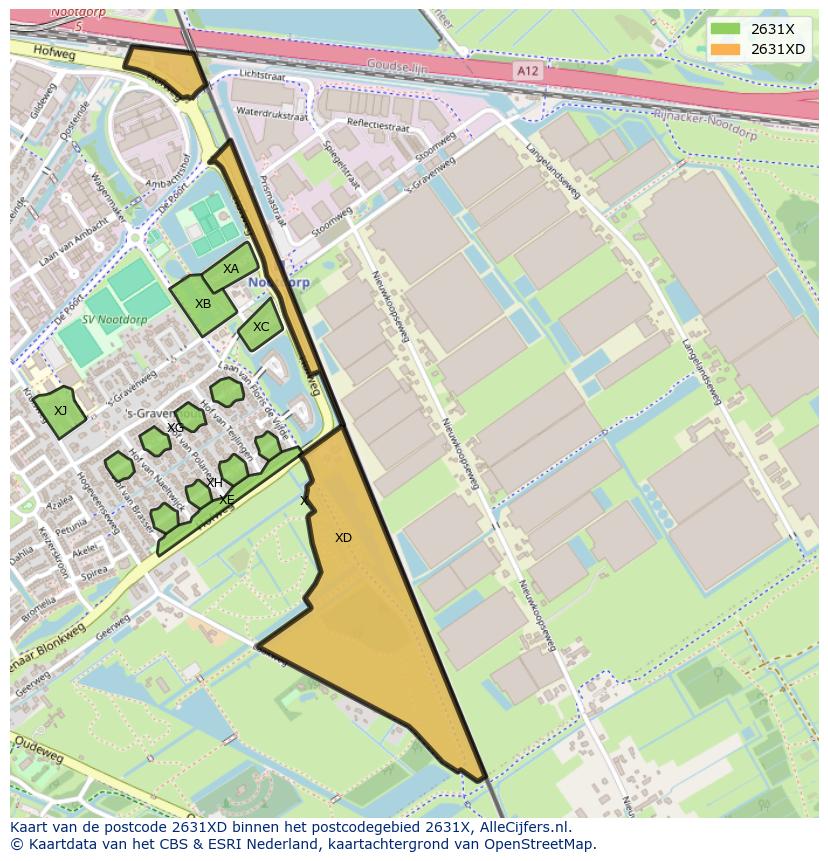 Afbeelding van het postcodegebied 2631 XD op de kaart.