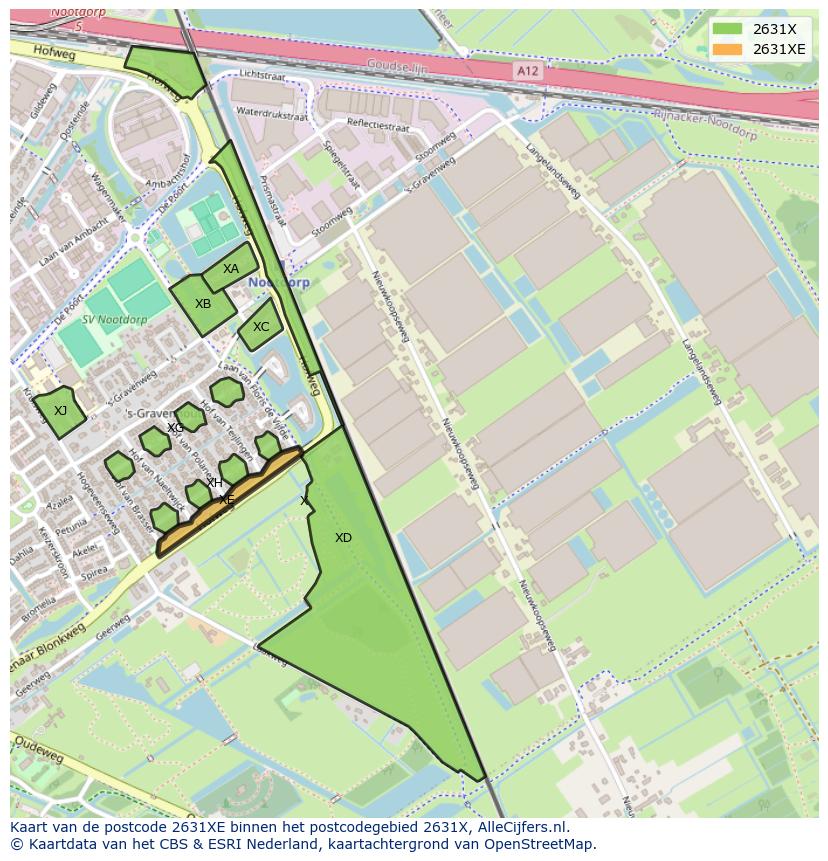 Afbeelding van het postcodegebied 2631 XE op de kaart.