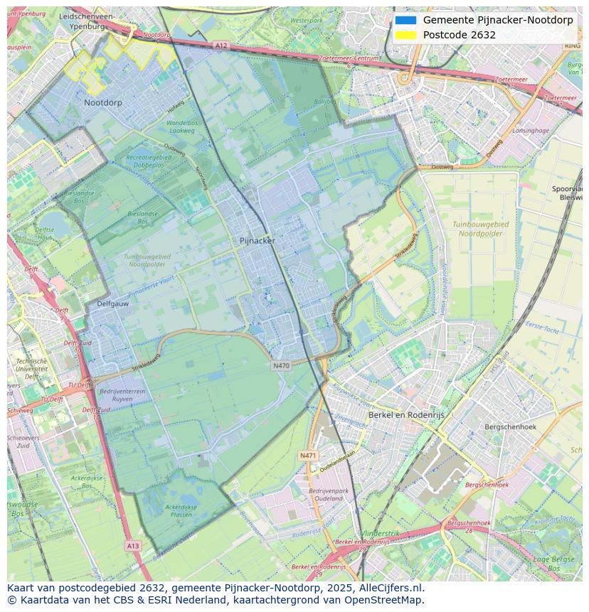 Afbeelding van het postcodegebied 2632 op de kaart.